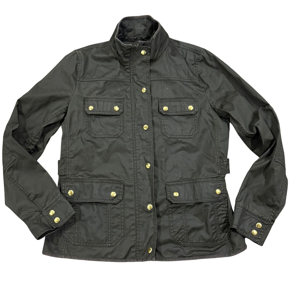 J.Crew Field Mechanic Jacket Womens Medium Olive Green Waxed Cotton Utility Coat